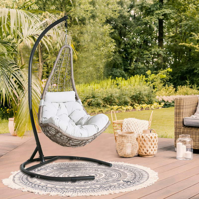 Dakota Fields Indoor Patio Wicker Swing Chair With Stand (Beige